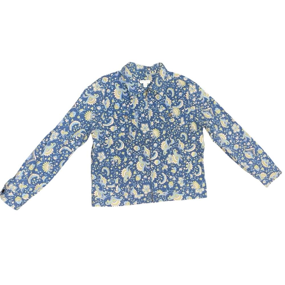 Charter Club Womens Floral Paisley Zip up Jacket Size Large Boho Chic Whimsical